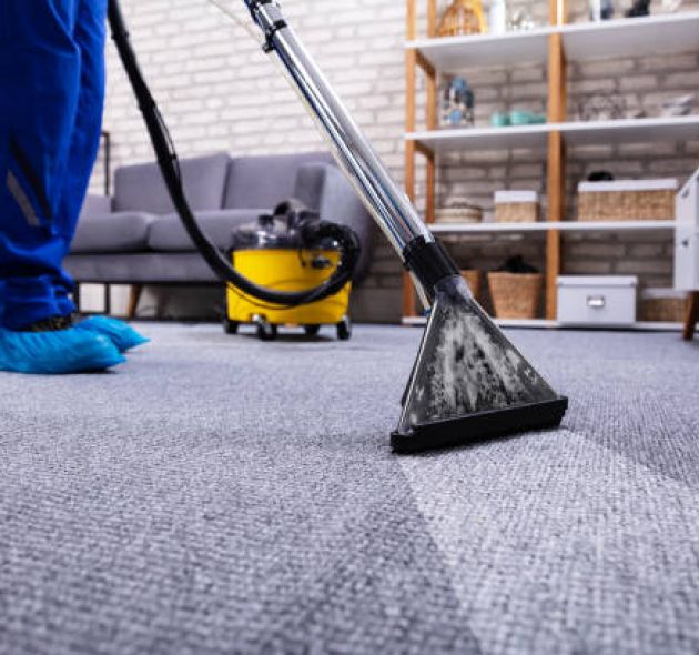 human cleaning carpet in the living room using vacuum cleaner at home